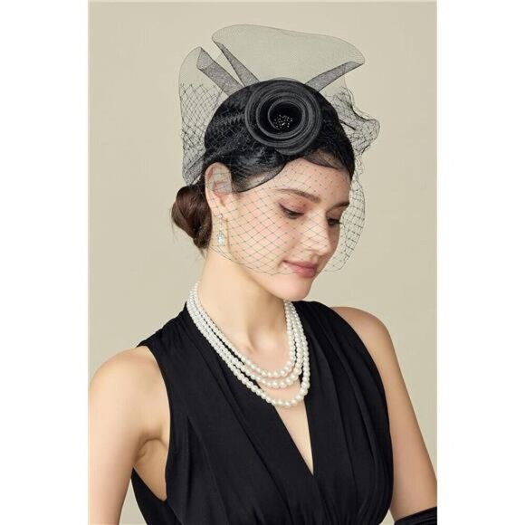 Tea Party Hat Kentucky Fascinator Derby Flower Black - Picture 4 of 7